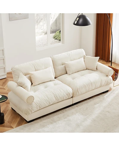 Rainsken 93.7" Loveseat Sofa, Modular Sectional Sofa, Velvet 2-Seater Couch with Bolstered Armrests, Waist Pillows and Throw Pillows for Living Room