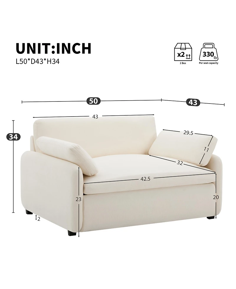 Rainsken Oversized Chenille Single Sofa Chair, 5043" Wide and Deep Seat Accent Chair with Pillows, Comfy Armchair for Living Room, Apartment