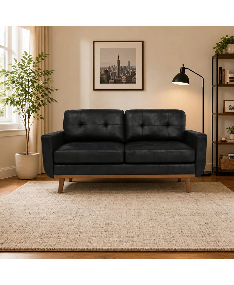Rainsken 65 inch Small Loveseat, Comfy Mini Cloud Couch, breathable Foil fabric and solid wood legs, for Living Room Apartment