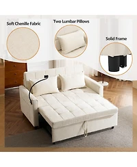 Rainsken 56.9" Loveseat Sofa Couch, Pull-Out Sleeper Bed with a Reversible Backrest Cushion, 2 Usb Ports and Phone Holder for Living Room