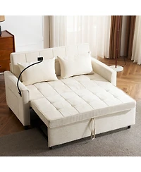 Rainsken 56.9" Loveseat Sofa Couch, Pull-Out Sleeper Bed with a Reversible Backrest Cushion, 2 Usb Ports and Phone Holder for Living Room