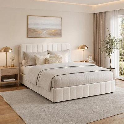 gaomon Velvet Upholstered Platform Bed with Adjustable Headboard - Vertical Channel Tufted, No Box Spring Needed, Easy Assembly