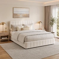 gaomon Velvet Upholstered Platform Bed with Adjustable Headboard - Vertical Channel Tufted, No Box Spring Needed, Easy Assembly