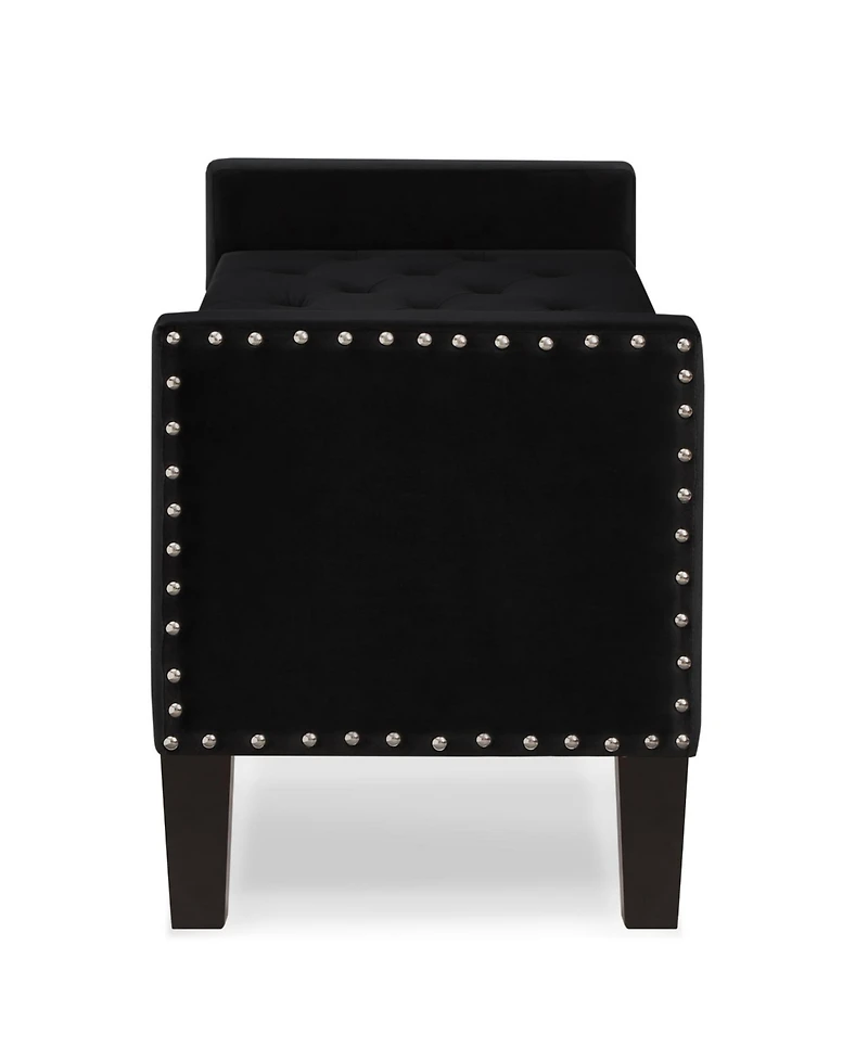 Rainsken 47 Inch Velvet Storage Bench, Upholstered Tufted Button, End of Bed Ottoman, with Wooden Legs, for Bedroom, Living Room, or Entryway