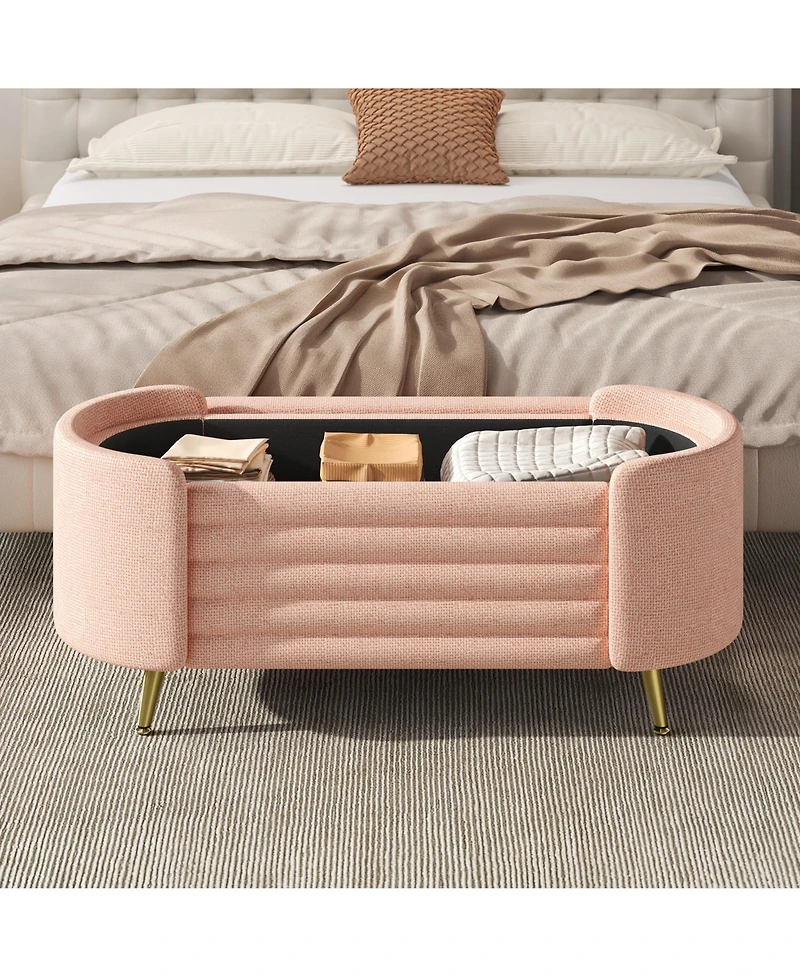 Rainsken Storage Ottoman - Upholstered Storage Bench, Oval End of Bed Bench for Living Room, Bedroom and Entryway