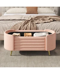 Rainsken Storage Ottoman - Upholstered Storage Bench, Oval End of Bed Bench for Living Room, Bedroom and Entryway