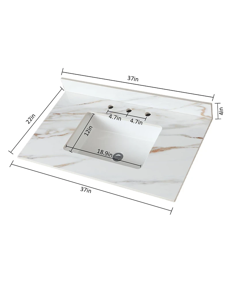 Sillysis Sintered Stone Bathroom Vanity Top with Rectangular Sink, Carrara Marble Look, Water and Stain Resistant, 4" Backsplash