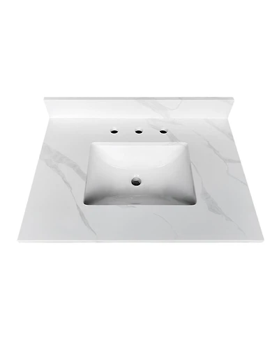 Sillysis Quartz Bathroom Vanity Top with Undermount Sink, Carrara Marble Look, 4" Backsplash, Stain and Water Resistant