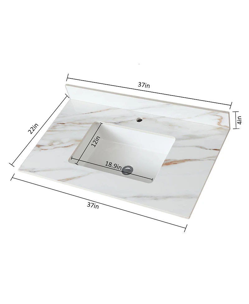 Sillysis Sintered Stone Bathroom Vanity Top with Ceramic Sink, Carrara Marble Look, 4" Backsplash, Water Stain and Scratch Resistant