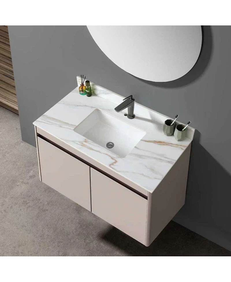 Sillysis Sintered Stone Bathroom Vanity Top with Ceramic Sink, Carrara Marble Look, 4" Backsplash, Water Stain and Scratch Resistant