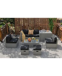 Gouun 8-Piece Rattan Sectional Set with Nesting Storage and Cover