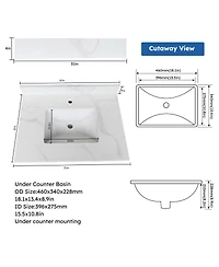 Sillysis Quartz Bathroom Vanity Top with Undermount Sink, Carrara Style, 4" Backsplash, 1 Faucet Hole, 31/37/43 Inch