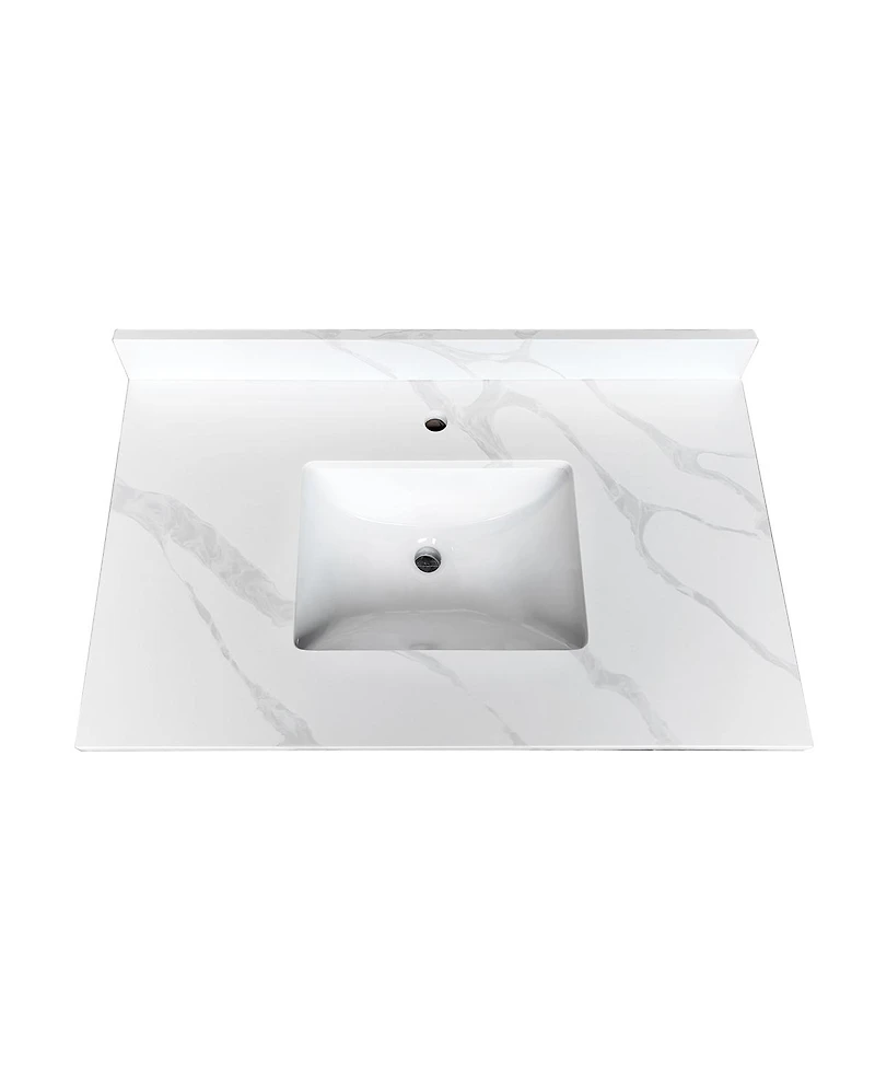 Sillysis Quartz Bathroom Vanity Top with Undermount Sink, Carrara Style, 4" Backsplash, 1 Faucet Hole, 31/37/43 Inch