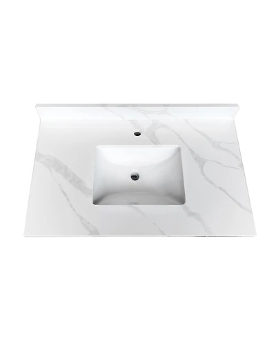 Sillysis Quartz Bathroom Vanity Top with Undermount Sink, Carrara Style, 4" Backsplash, 1 Faucet Hole, 31/37/43 Inch