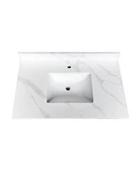 Sillysis Quartz Bathroom Vanity Top with Undermount Sink, Carrara Style, 4" Backsplash, 1 Faucet Hole, 31/37/43 Inch