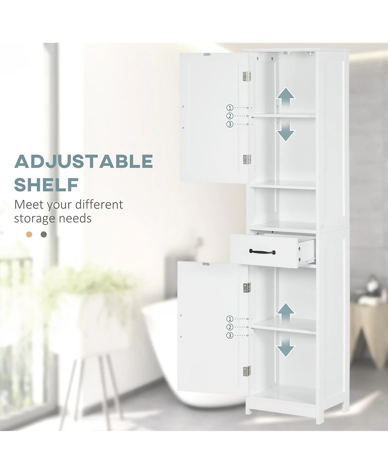 Midola Slim Bathroom Storage Cabinet, Tall Bathroom Cabinet, Linen Tower with Open Shelf, Drawer, Recessed Doors, and Adjustable Shelves