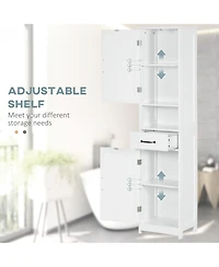 Midola Slim Bathroom Storage Cabinet, Tall Bathroom Cabinet, Linen Tower with Open Shelf, Drawer, Recessed Doors, and Adjustable Shelves