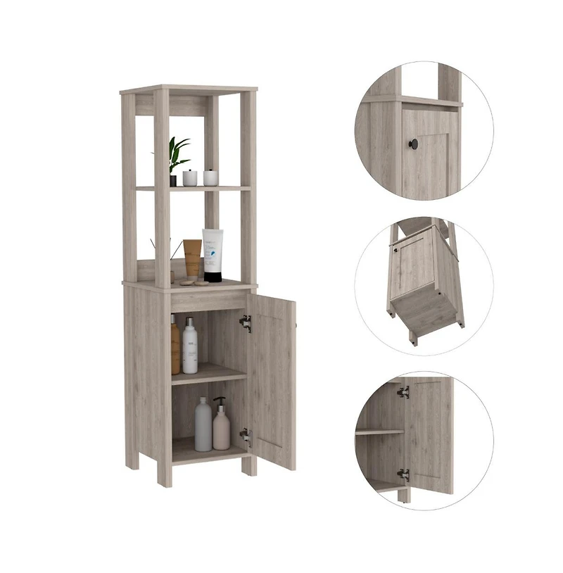 Midola Linen Cabinet Jannes with Two Open Shelves, Single Door and Finish for Bathroom Storage Saving