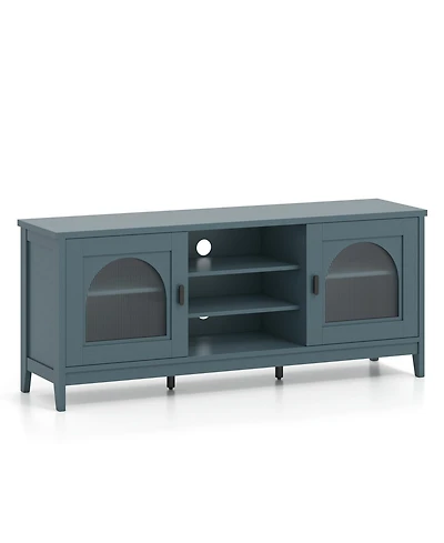Slickblue Modern Tv Cabinet with Storage Shelves and Dual Cable Holes