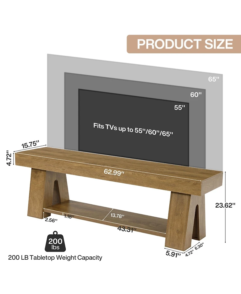 Tribesigns Wooden Tv Stand for Tvs up to 65, Natural Modern Entertainment Center with Lower Open Shelf, 63" Farmhouse TV Media Console