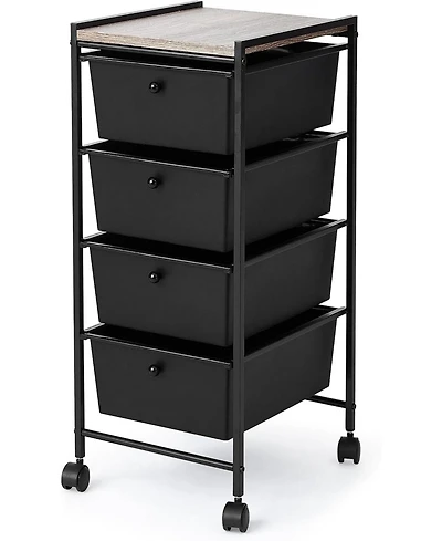 DormCo Suprima Storage Carts - 4 Drawer Woodtop Shelf