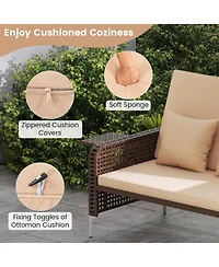 Gouun 2-Piece Rattan Daybed Set with 4-Level Adjustable Backrest and Storage Ottoman
