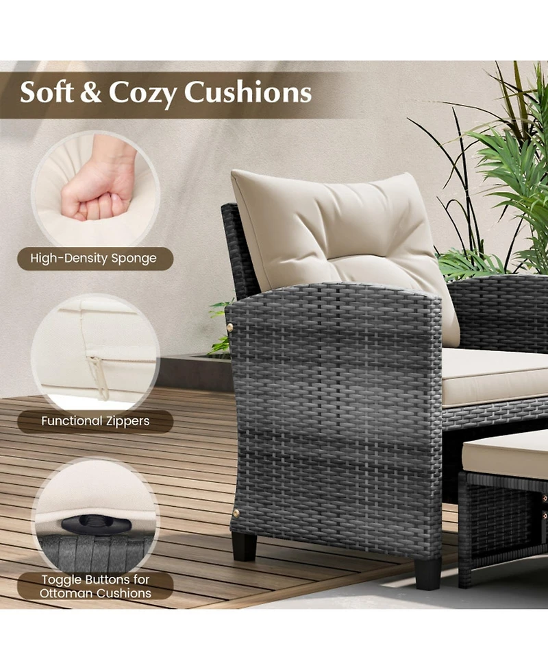 Gouun 5-Piece Wicker Patio Set with Ottomans and Glass-Top Table