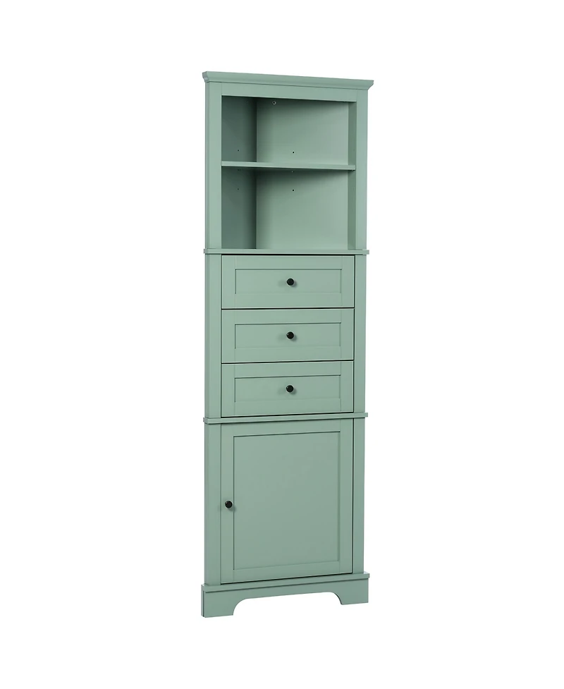 Midola Triangle Tall Cabinet with 3 Drawers and Adjustable Shelves for Bathroom, Kitchen or Living Room, Mdf Board with Painted Finish