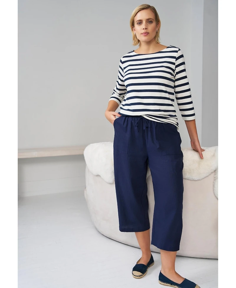 ellos Women's Linen-Blend Drawstring Elastic Waist Relaxed Fit Capris
