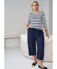 ellos Women's Linen-Blend Drawstring Elastic Waist Relaxed Fit Capris