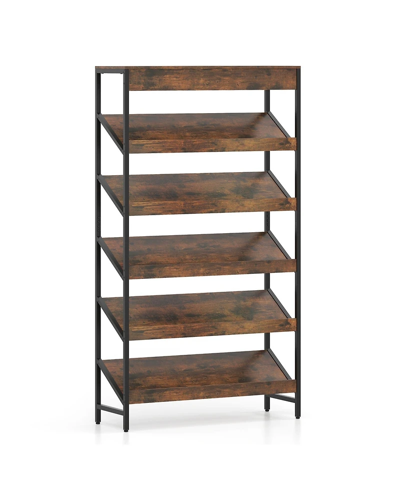 Slickblue Modern Tall Bookcase with Angled Shelves for Home Office