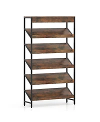 Slickblue Modern Tall Bookcase with Angled Shelves for Home Office
