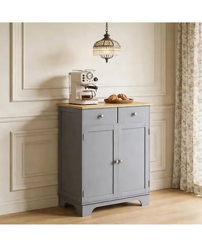 Clihome Storage Cabinet with 2 Drawers and Adjustable Shelves, Bathroom Organizer Cabinet