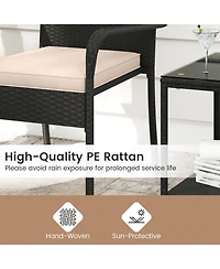 Gouun 3-Piece Pe Rattan Patio Set with Cushioned Chairs and 2-Tier Glass Table