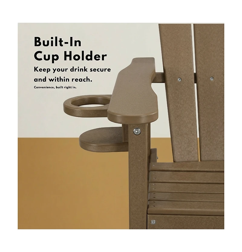 Clihome 1 Piece Patio Bar Chair Hdpe Adirondack with Cup Holder, Outdoor Stool Armrests