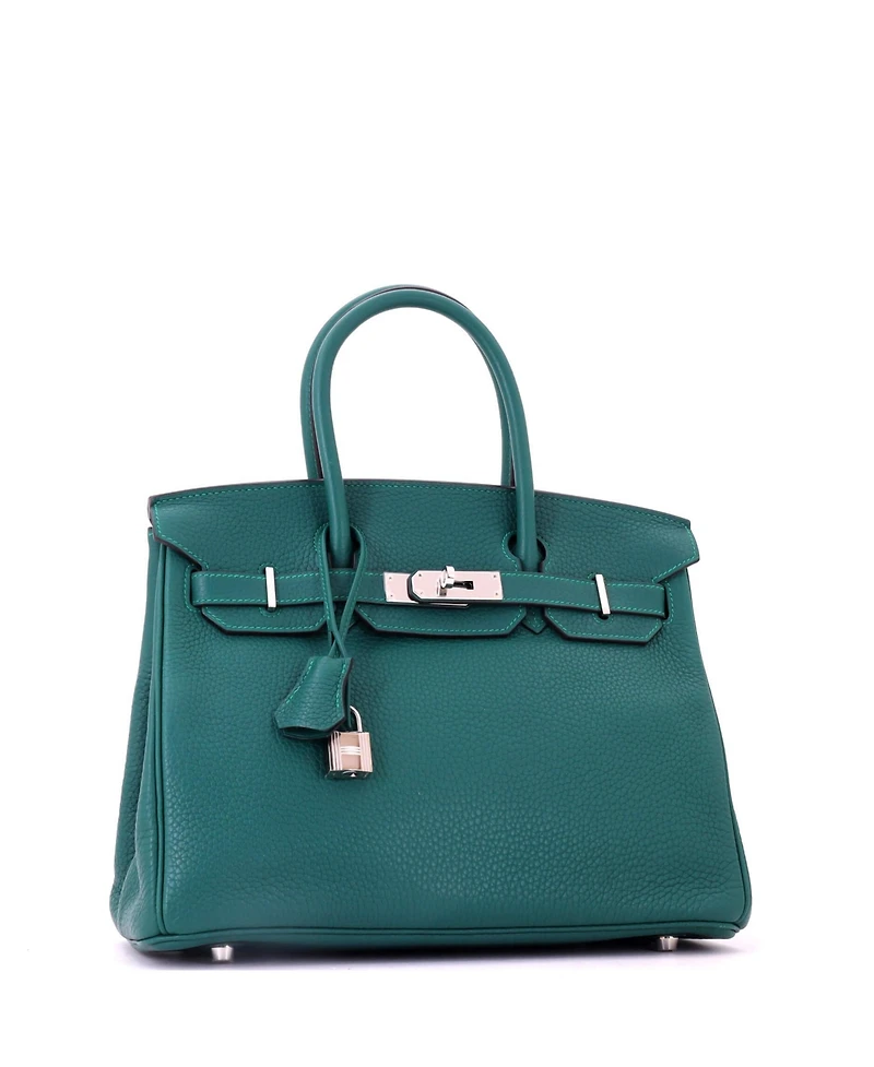 Pre-Owned HERMES Birkin 30 Handbag Green Clemence with Palladium Hardware