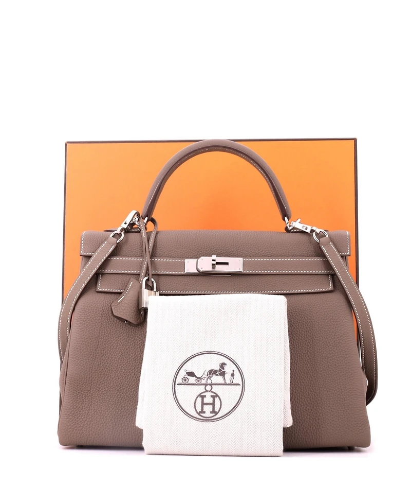 Pre-Owned Hermes Kelly 32 Handbag Grey Togo with Palladium Hardware