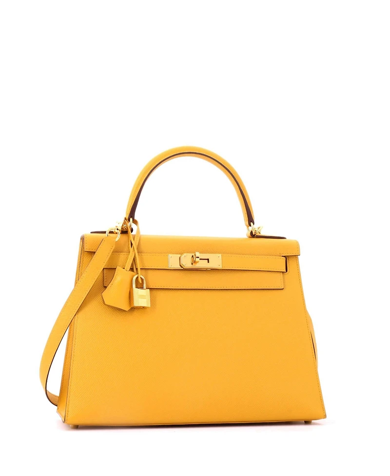 Pre-Owned HERMES Kelly 28 Handbag Yellow Epsom with Gold Hardware