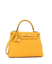Pre-Owned HERMES Kelly 28 Handbag Yellow Epsom with Gold Hardware