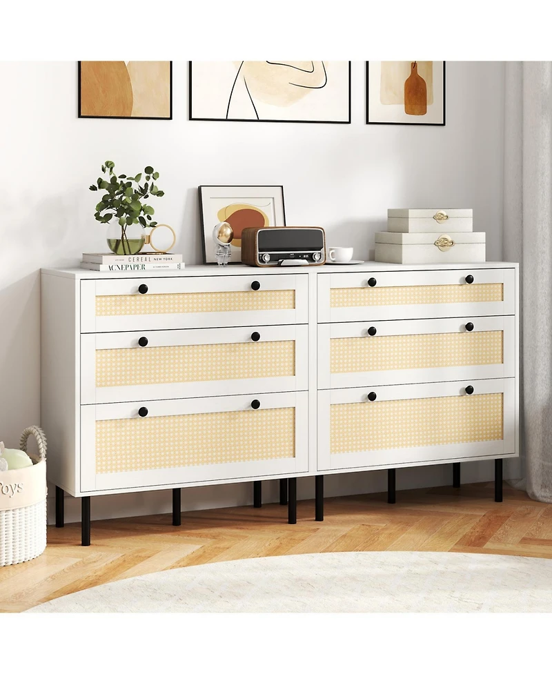 Slickblue Rattan Nightstand with 3 Drawers for Bedroom Storage