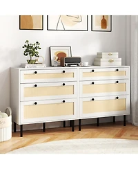 Slickblue Rattan Nightstand with 3 Drawers for Bedroom Storage