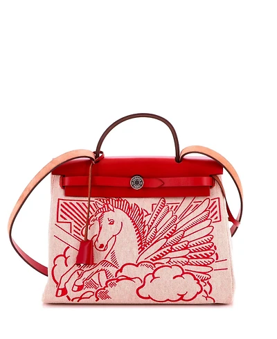 Pre-Owned HERMES 31 Herbag Zip Pegase Pop Toile and Leather