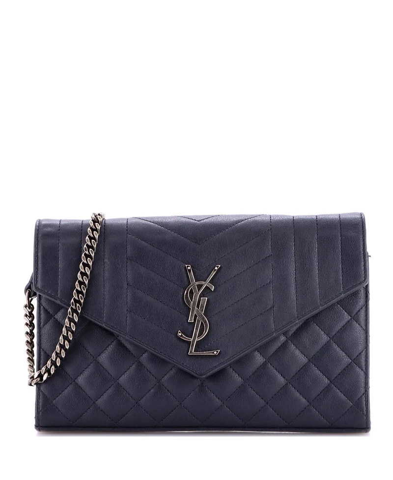 Pre-Owned Saint Laurent Medium Classic Monogram Chain Wallet Mixed Matelasse Leather