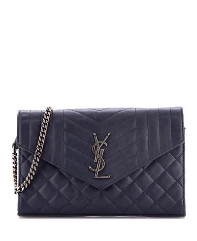 Pre-Owned Saint Laurent Medium Classic Monogram Chain Wallet Mixed Matelasse Leather
