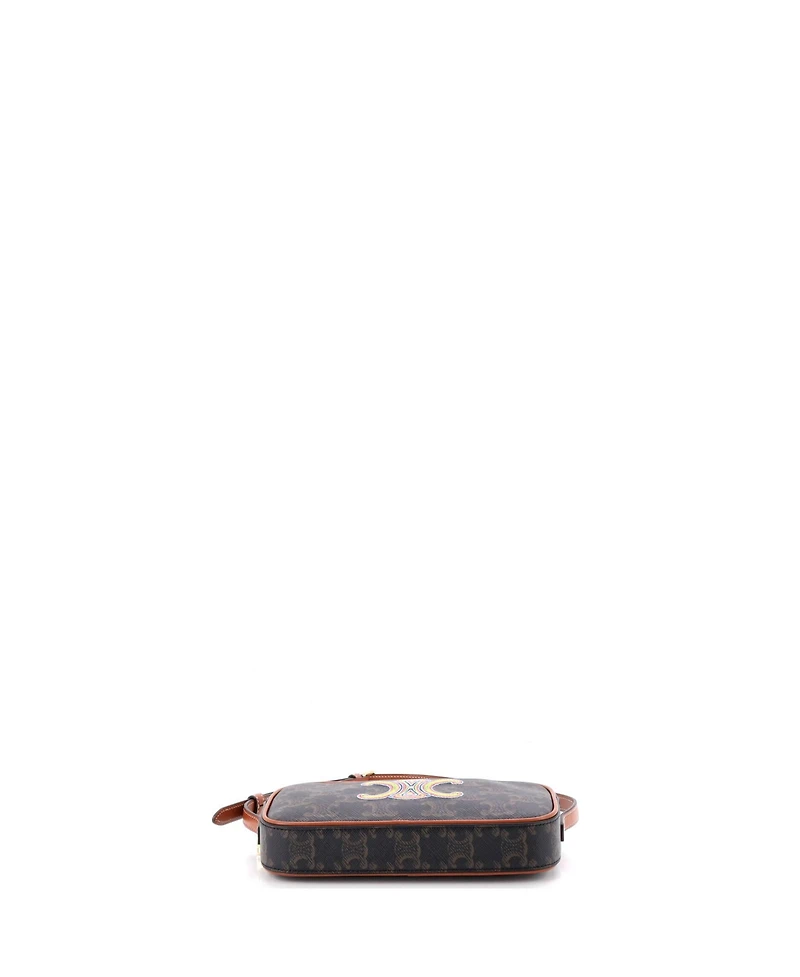 Pre-Owned Celine Small Cuir Triomphe Camera Shoulder Bag Embroidered Triomphe Coated Canvas with Leather