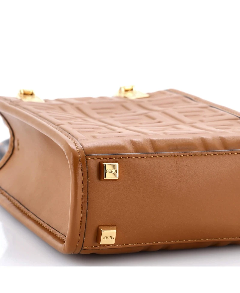 Pre-Owned Fendi Mini Sunshine Shopper Tote Zucca Embossed Leather