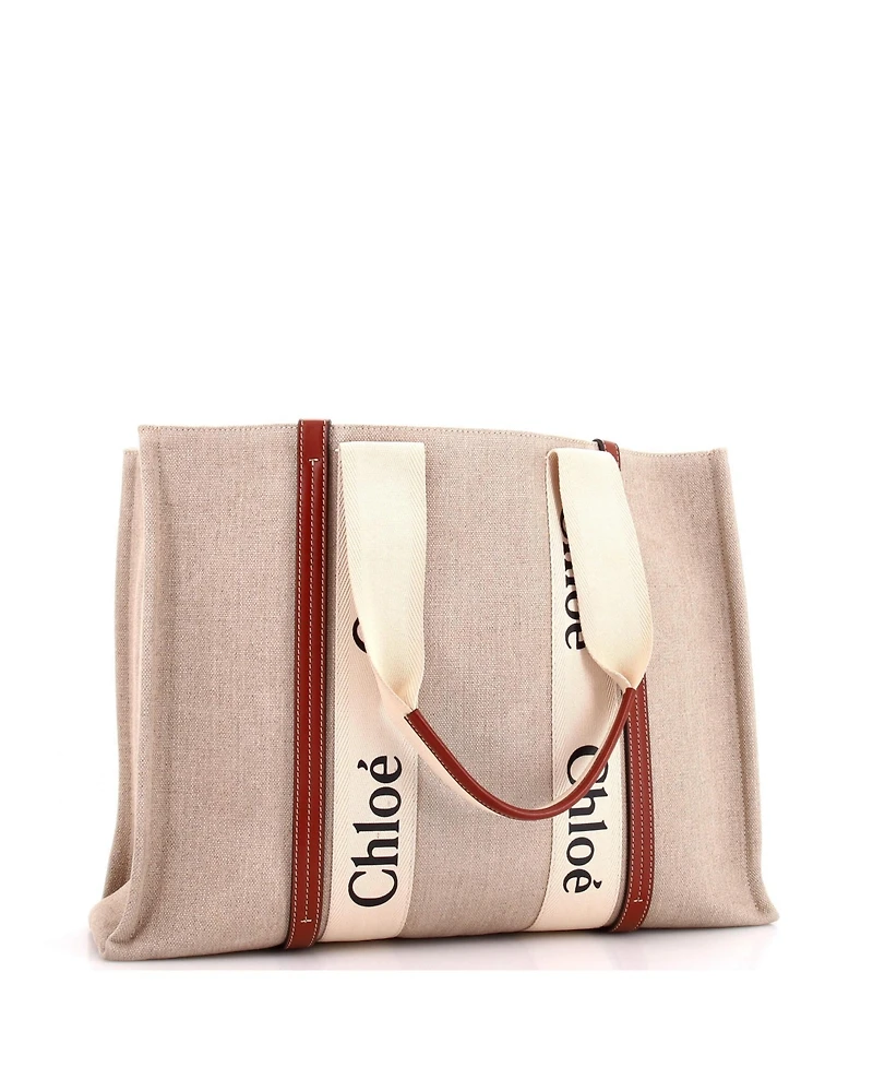 Pre-Owned Chloe Large Woody Tote Canvas with Leather