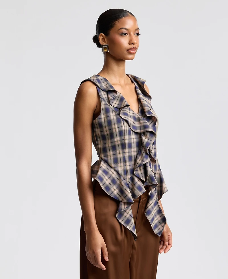 Avec Les Filles Women's Sleeveless Ruffle Top