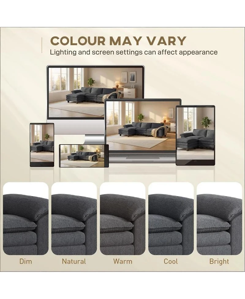 Clihome 124.4 Inch Conversation Couch L-Shaped Sectional Sofa with Removable Ottoman