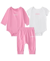 adidas Baby Girls' Crewneck Bodysuit and Pants, 3-Piece Set